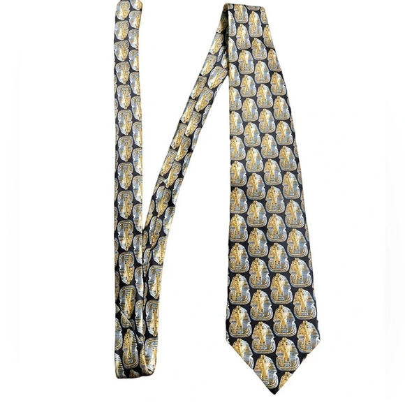 Museum Artifacts Egyptian Pharaoh King Tut Mask Men’s 100% Silk Neck Tie Black - Picture 5 of 6